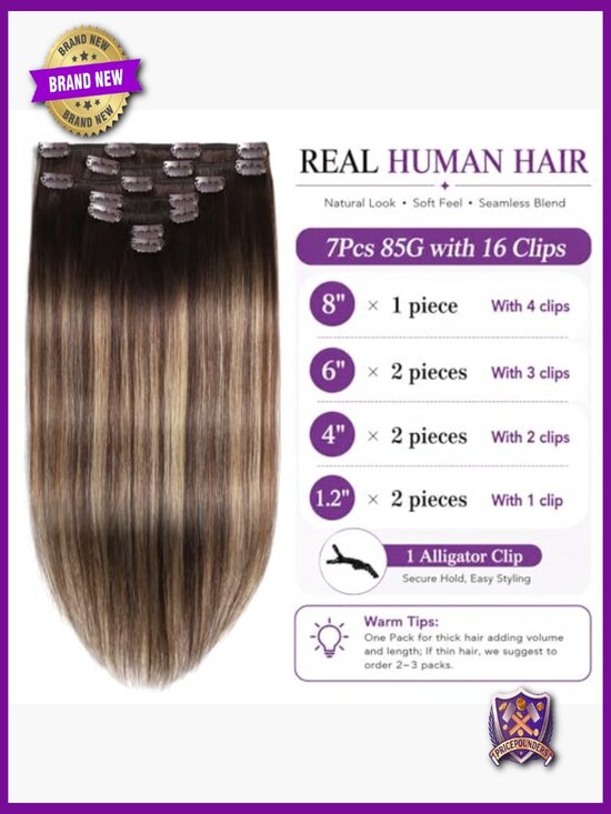 14 Inch Real Human Hair Clip In Extensions 7 Pcs 85g Straight main image 5